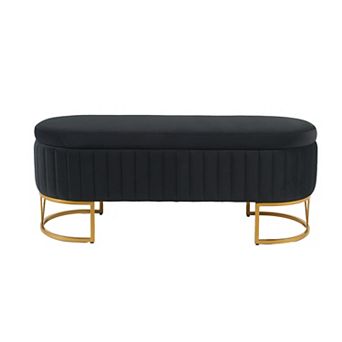 Velvet Oval Storage Bench with Gold Metal Legs