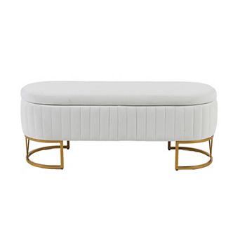 Velvet Oval Storage Bench with Gold Metal Legs