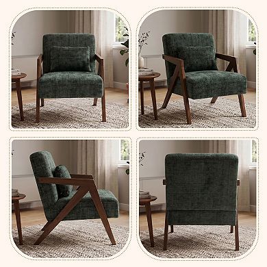 Mid-Century Modern Accent Chair with Solid Wood Frame
