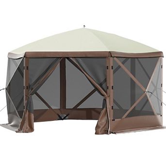 10x10 FT Pop-Up Camping Gazebo Screen Tent, 6-Sided Canopy Shelter for 8 People