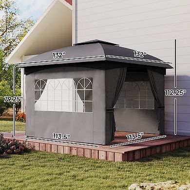 11x11 FT Outdoor Patio Gazebo with Curtains & Church Windows