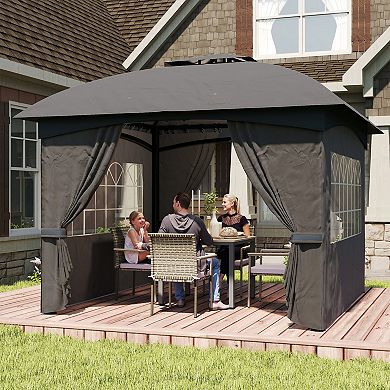11x11 FT Outdoor Patio Gazebo with Curtains & Church Windows