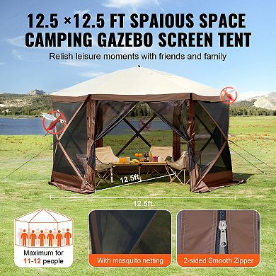 12.5x12.5 FT Pop Up Screen Tent with 6 Removable Windproof Cloths