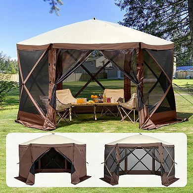 12.5x12.5 FT Pop Up Screen Tent with 6 Removable Windproof Cloths