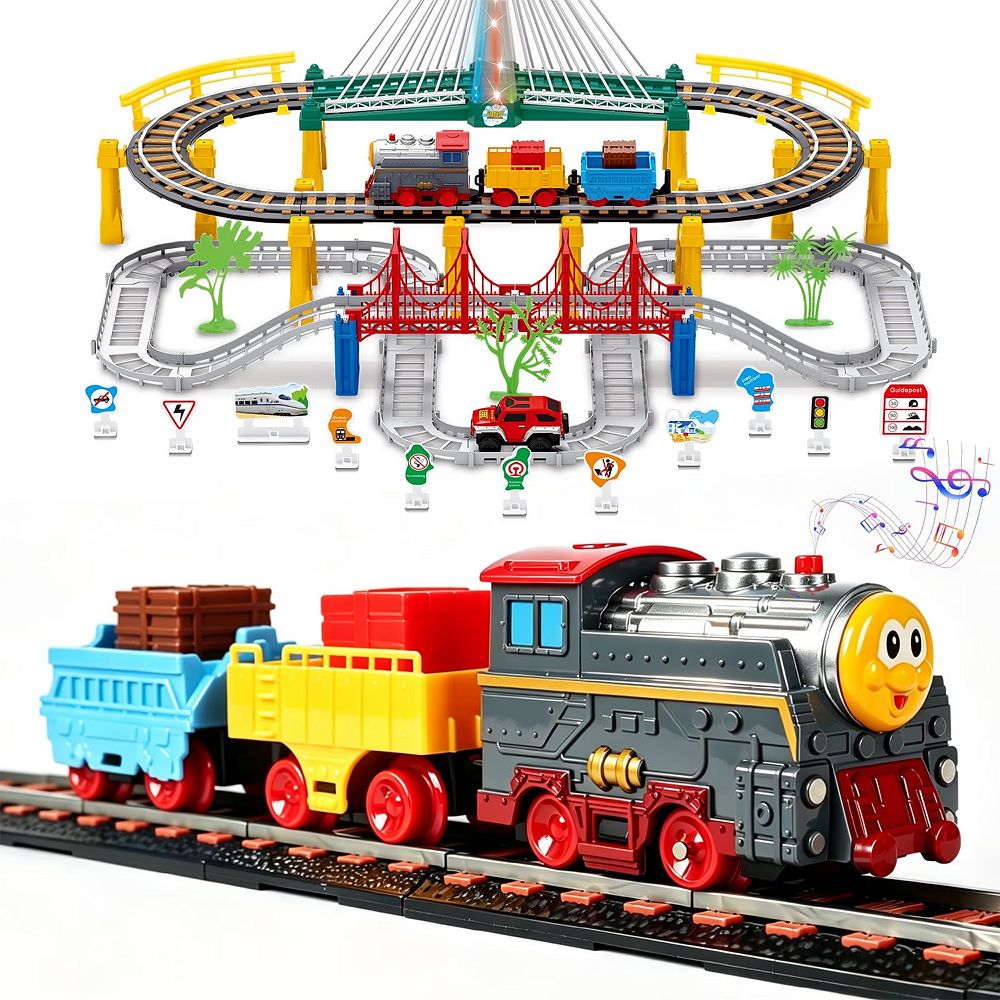 2-in-1 Electric Train Set and Race Car Track for Kids Ages 4-8, with ...