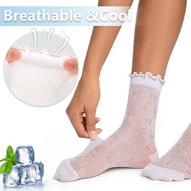 Women's Ruffle Sheer Socks Soft Breathable Lace Butterfly Pattern