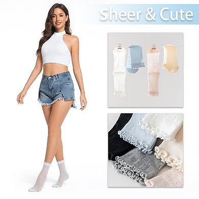 Women's Ruffle Sheer Socks Soft Breathable Lace Butterfly Pattern