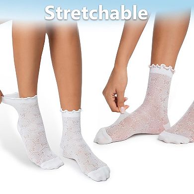 Women's Ruffle Sheer Socks Soft Breathable Lace Butterfly Pattern