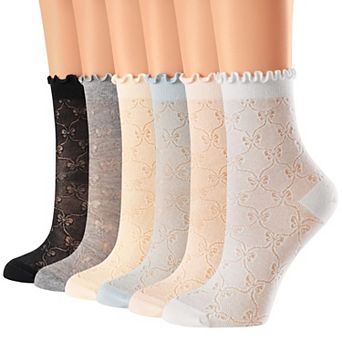 Women's Ruffle Sheer Socks Soft Breathable Lace Butterfly Pattern