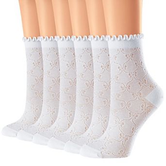 Women's Ruffle Sheer Socks Soft Breathable Lace Butterfly Pattern