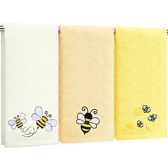 3 Pack Bee Embroidered Cotton Absorbent Towels For Kitchen Bathroom