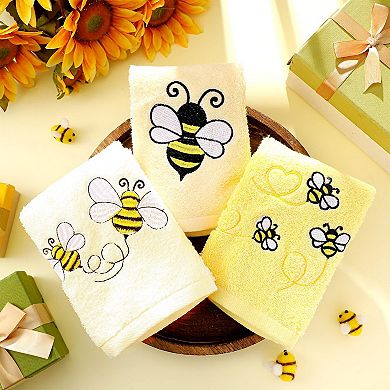 3 Pack Bee Embroidered Cotton Absorbent Towels For Kitchen Bathroom