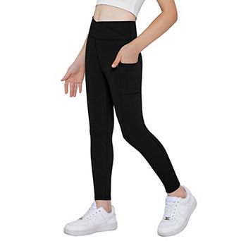 Arshiner Girls Athletic Leggings With Pockets Kids Crossover High Waisted Dance Workout Running