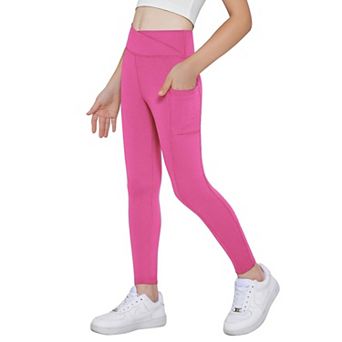 Arshiner Girls Athletic Leggings With Pockets Kids Crossover High Waisted Dance Workout Running
