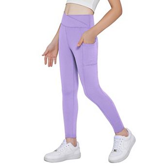 Arshiner Girls Athletic Leggings With Pockets Kids Crossover High Waisted Dance Workout Running