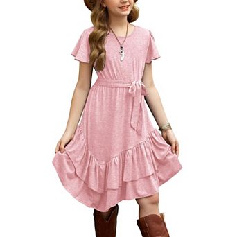 Arshiner Girl Valentine Dress Swing Dresses Midi Summer Kids Tween Dresses With Belt