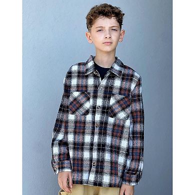 Arshiner Boys Flannel Shirts Kids Button Down Plaid Shirt Fall Plaid Jacket