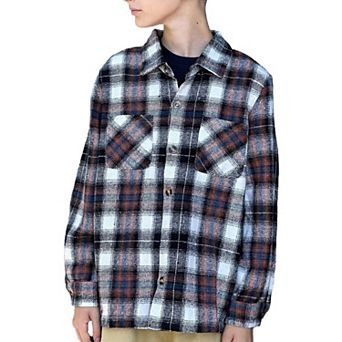 Arshiner Boys Flannel Shirts Kids Button Down Plaid Shirt Fall Plaid Jacket