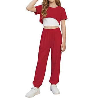 Arshiner Girls Summer Piece Set High Low Hem Short Sleeve Overlay Top