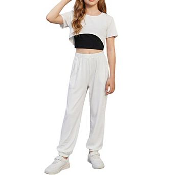 Arshiner Girls Summer Piece Set High Low Hem Short Sleeve Overlay Top