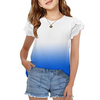 Arshiner Summer Shirts For Girls Lace Petal Sleeve Tshirts For Teen Girls Crewneck Summer Tops