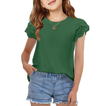 Arshiner Summer Shirts For Girls Lace Petal Sleeve Tshirts For Teen Girls Crewneck Summer Tops