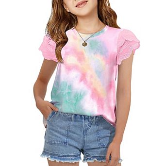 Arshiner Summer Shirts For Girls Lace Petal Sleeve Tshirts For Teen Girls Crewneck Summer Tops