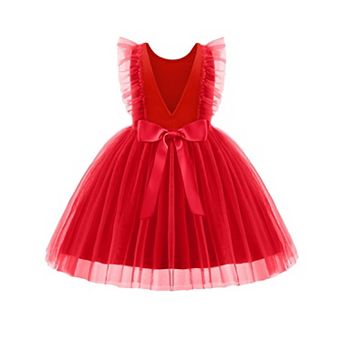Arshiner Girls Summer Dresses Ruffle Sleeve Bow Tie Waist Dress Tulle Tutu Cute