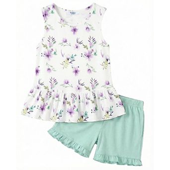 Arshiner Girls Summer Outfit Sleeveless Top And Ruffle Shorts Print