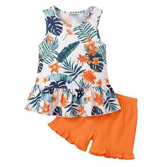 Arshiner Girls Summer Outfit Sleeveless Top And Ruffle Shorts Print