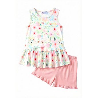 Arshiner Girls Summer Outfit Sleeveless Top And Ruffle Shorts Print
