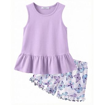 Arshiner Girls Summer Outfit Sleeveless Top And Ruffle Shorts Print