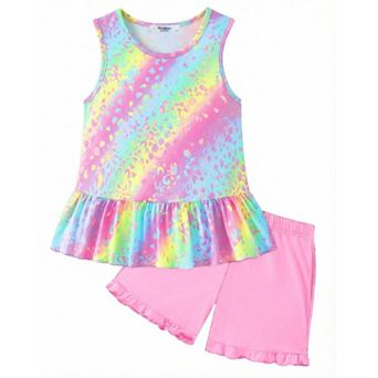 Arshiner Girls Summer Outfit Sleeveless Top And Ruffle Shorts Print