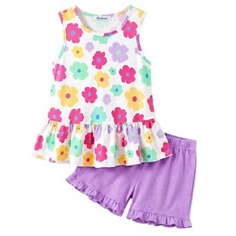 Arshiner Girls Summer Outfit Sleeveless Top And Ruffle Shorts Print