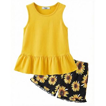 Arshiner Girls Summer Outfit Sleeveless Top And Ruffle Shorts Print