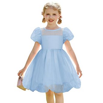 Arshiner Toddler Girls Dress Contrast Mesh Puff Short Sleeve Flowy Bubble Hem Mini Dress Tie Dye