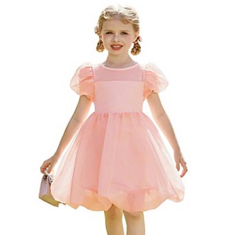 Arshiner Toddler Girls Dress Contrast Mesh Puff Short Sleeve Flowy Bubble Hem Mini Dress Tie Dye