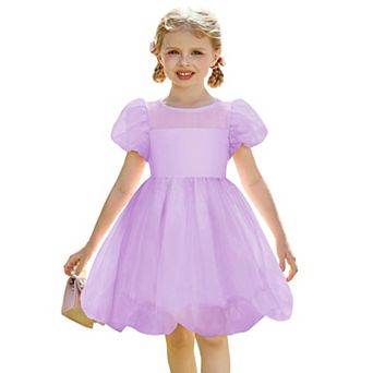 Arshiner Toddler Girls Dress Contrast Mesh Puff Short Sleeve Flowy Bubble Hem Mini Dress Tie Dye
