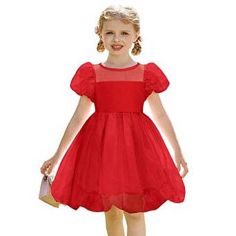 Arshiner Toddler Girls Dress Contrast Mesh Puff Short Sleeve Flowy Bubble Hem Mini Dress Tie Dye
