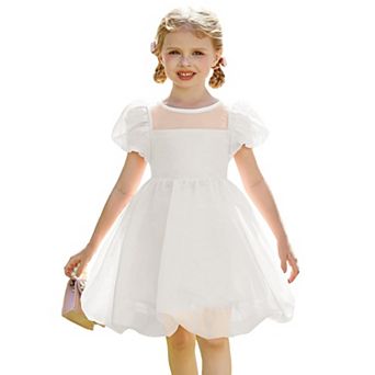 Arshiner Toddler Girls Dress Contrast Mesh Puff Short Sleeve Flowy Bubble Hem Mini Dress Tie Dye