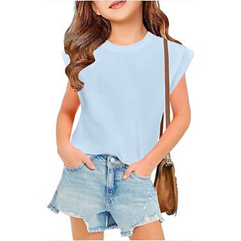 Arshiner Shirts For Teen Girls Cap Sleeve Tie Dye Shirts For Girls Round Neck Loose
