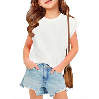 Arshiner Shirts For Teen Girls Cap Sleeve Tie Dye Shirts For Girls Round Neck Loose