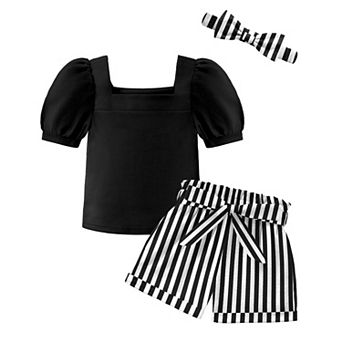 Arshiner Toddler Girls Piece Outfit Set Puff Sleeve Square Neck Top With Shorts And Matching