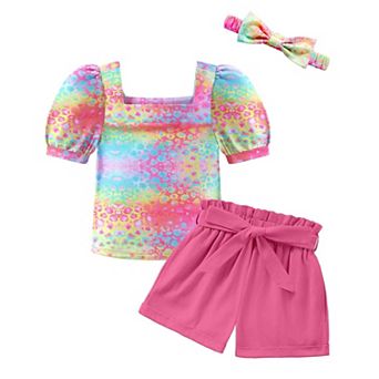 Arshiner Toddler Girls Piece Outfit Set Puff Sleeve Square Neck Top With Shorts And Matching