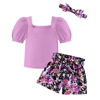 Arshiner Toddler Girls Piece Outfit Set Puff Sleeve Square Neck Top With Shorts And Matching