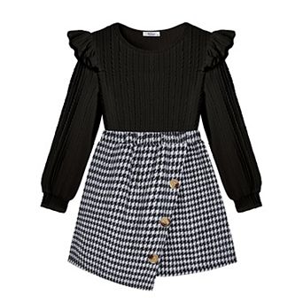 Arshiner Girls Skirt Outfits Ruffle Sleeve Shirt And Skirt Fall Clothing Set For Daily Wear