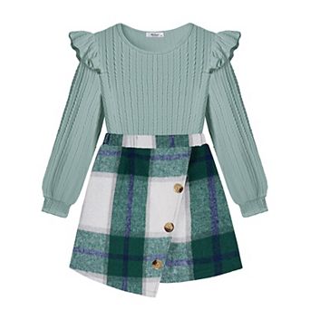 Arshiner Girls Skirt Outfits Ruffle Sleeve Shirt And Skirt Fall Clothing Set For Daily Wear