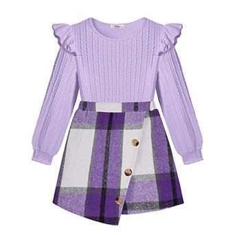 Arshiner Girls Skirt Outfits Ruffle Sleeve Shirt And Skirt Fall Clothing Set For Daily Wear
