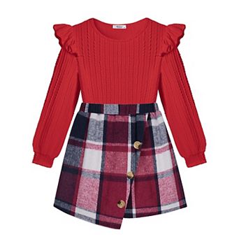 Arshiner Girls Skirt Outfits Ruffle Sleeve Shirt And Skirt Fall Clothing Set For Daily Wear