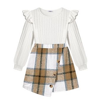 Arshiner Girls Skirt Outfits Ruffle Sleeve Shirt And Skirt Fall Clothing Set For Daily Wear